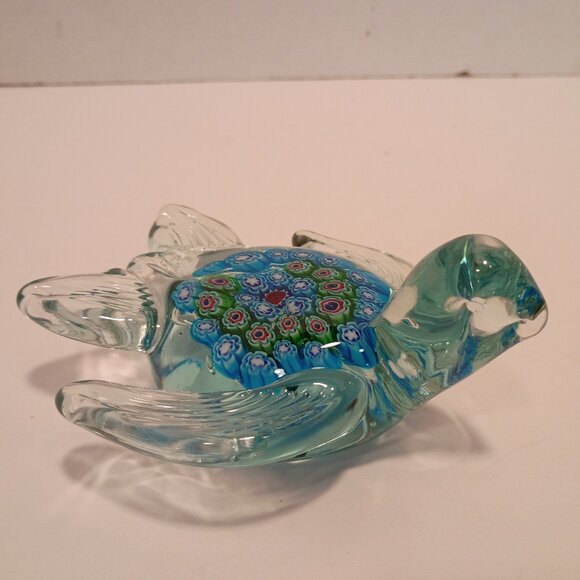 Beautiful MILLEFIORI ART GLASS Hand Blown Sea Turtle Paper Weight - Picture 1 of 10